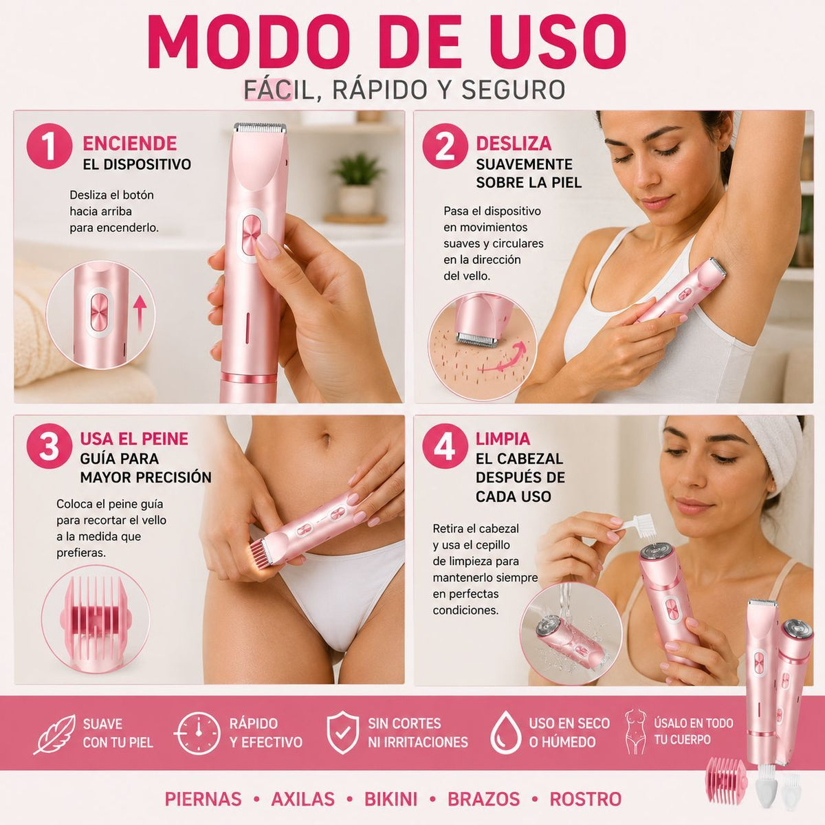 Depiladora Eléctrica 2 en 1 Para Mujer, De doble cabezal